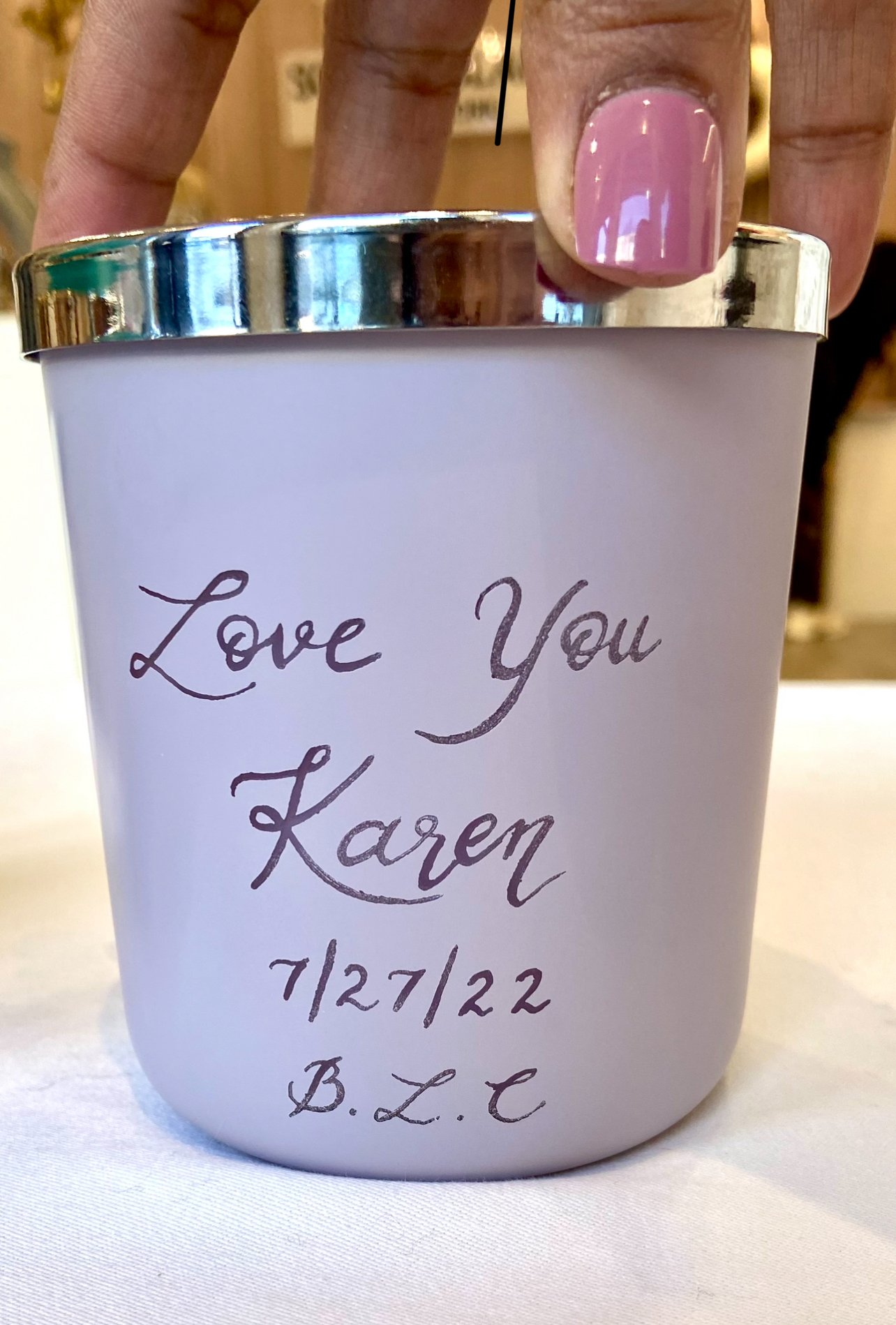 Custom Engraving on Candle